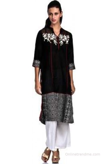 Basil Leaf Party Embroidered Women's Kurti